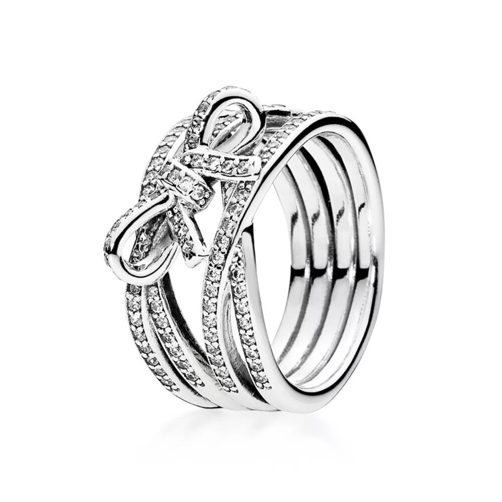 Pandora Silver Bow Multi-Band Ring with Clear Stones